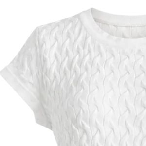 Women White Textured Midi <b>Dress</b> Short Sleeve Crew Neck Slim Fit Elegant Casual Bodycon Knit <b>Dress</b> for Summer Party Office - Product Image 5