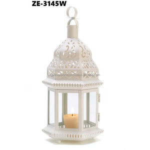 White Iron Lantern ZE-3145W with Candle Holder for Home <b>Decoration</b> <b>Wedding</b> Use - Product Image 1