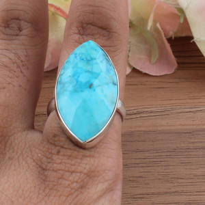 Natural Blue Turquoise <b>Ring</b> 925 Sterling Silver Dainty Minimalist Gemstone <b>Ring</b> for Women Handcrafted <b>Boho</b> Turquoise Wholesale - Product Image 5