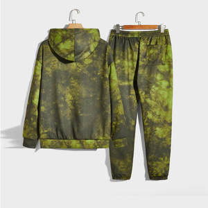 Sweat-shirt à capuche et pantalon de jogging assorti pour homme, tie-dye vert olive, logo personnalisé, vêtements en gros OEM ODM - Product Image 2