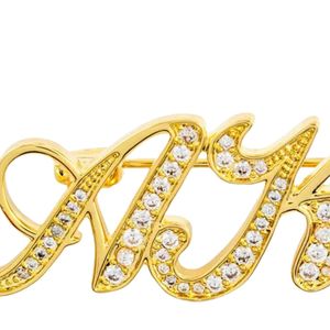 Broche en forme de lettre dorée avec décoration en strass de cristal, accessoire de mode élégant pour femmes - Product Image 6