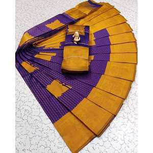 DESIGNER TISSUE SILK ZARI WEAVING WORK <b>SAREE</b> WITH UNSTITCHED BLOUSE <b>PURPLE</b> - Product Image 1