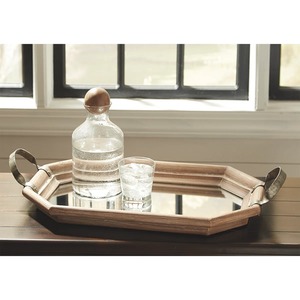Wooden Polygon Storage <b>Tray</b> With <b>Mirrored</b> Finish And Metal Handles For Table Use - Product Image 6