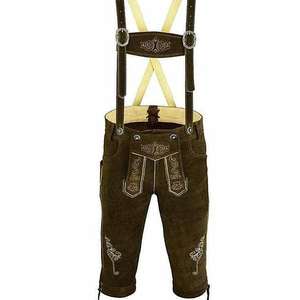 Lederhosen de cuero bávaro marrón oscuro para hombre, ropa tradicional para Oktoberfest, tallas europeas 46 a 62 - Product Image 1