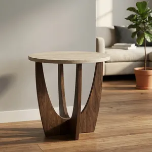 Modern <b>Round</b> Wooden <b>Side</b> <b>Table</b> With Cane Top Sculptural Base Handmade Accent End <b>Table</b> for Living Room Bedroom Decor - Product Image 1