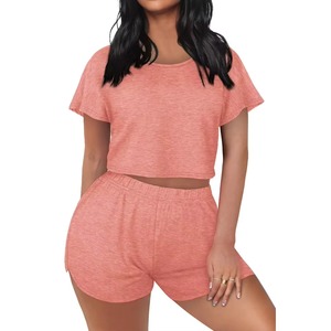 Conjuntos de Ropa de Verano 2026 para Mujer, Camiseta de Manga Corta con Cuello Redondo y Pantalones Cortos, Conjunto de 2 Piezas, Ropa Sólida para Mujer - Product Image 6