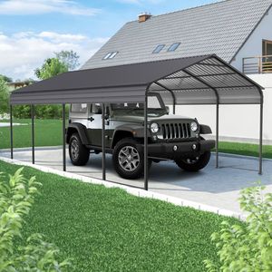 Suministro nuevo toldo de garaje de techo de acero galvanizado de 12-20 pies de alta resistencia para coches, barcos, cobertizo de almacenamiento al aire libre, Color gris - Product Image 1