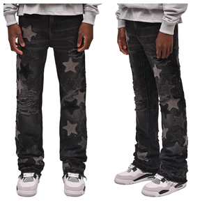 Jean en denim noir délavé coupe évasée avec patchs, style streetwear hip-hop Y2K, qualité supérieure, personnalisable, pour homme, en coton, OEM ODM, collection 2026 - Product Image 4