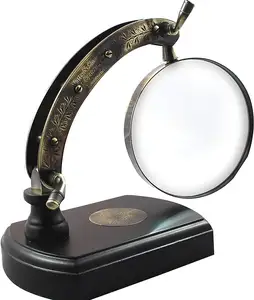 Desk Decoration Foldable Magnifying Glass Antique Finish Black Wooden Base Antique Best Design For Reading Books Brass Magnifi