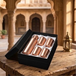 Juego de cantimploras de cobre martillado hechas a mano, cantimplora portátil con vasos martillados, caja de regalo ecológica portátil - Product Image 4