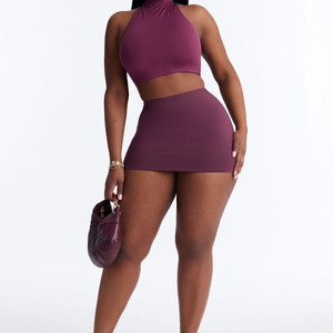 Women's A-Line Mini Skirt Shorts High Waist Ruched Breathable Knit <b>Stretch</b> Bandage Solid Color Sexy Casual Summer Spandex Skirts - Product Image 3