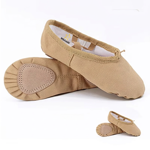 MBAANI Chaussures de ballet souples pour femmes, dessus en toile, chaussures d'entraînement de danse plates, semelle en caoutchouc rose clair - Product Image 5