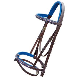 บังเหียนม้าหนังอังกฤษอุปกรณ์ม้าอินเดียสายบังเหียนม้าบริดเดิ้ลสีฟ้าประกายวิบวับ - Product Image 3