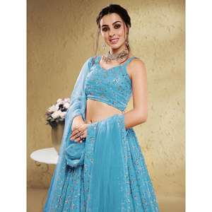 Magnifique Paillettes Bleu Ciel Georgette Lehenga Choli Avec Dupatta - Product Image 5