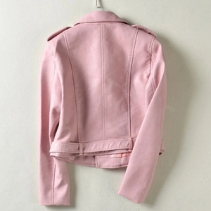 Veste en cuir de vache véritable 100% pour femme, rouge, style motard, fermeture éclair, ceinture à la taille, longueur normale, manches longues, style biker, hiver - Product Image 5