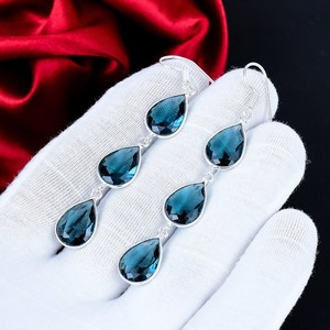 Pendientes de piedra preciosa Indicolite, pendientes de plata de ley 925, pendientes de plata estilo bohemio, pendientes bohemios para regalo, para mujer - Product Image 2