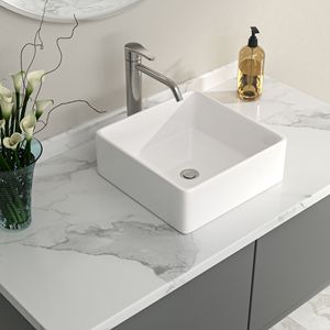 Lavabo da appoggio in ceramica bianca in porcellana, lavabo artistico per bagno, da posizionare sopra il mobile, stoviglie e piatti di alta qualità - Product Image 6