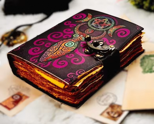 Handmade Genuine <b>Leather</b> Journal Grimoire Triple Moon Pentagram Deckle Edge Paper Vintage <b>Leather</b> of Shadows Blank Notebook - Product Image 2