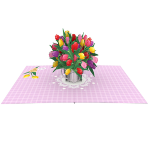 Carte de vœux 3D personnalisée en forme de bouquet de tulipes avec enveloppe, art papier fait main, cartes de vœux 3D pour toutes les occasions - Product Image 4