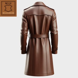 เสื้อโค้ทหนังสีน้ำตาลสำหรับผู้ชาย แบบกระดุมสองแถว มีเข็มขัด - Product Image 4