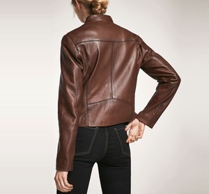 Stylish <b>Women's</b> Genuine Top Skin Leather <b>Jacket</b> Biker Style Slim Fit Breathable Woven Zippered Pockets <b>Women's</b> Leather <b>Jackets</b> - Product Image 2