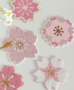 Handmade Beaded <b>Coaster</b> Set Embroidered Floral Strawberry <b>Drink</b> Cup Mat Table Decoration - Product Image 2