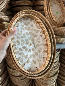 ถาดหวายสานมือธรรมชาติพรีเมียม งานฝีมือเวียดนาม ประดับเปลือกหอย ถาดเสิร์ฟตกแต่งสำหรับส่งออก - Product Image 2