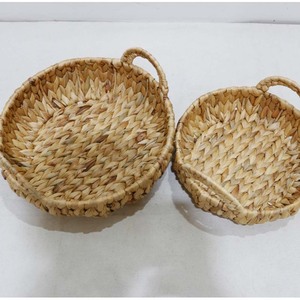 Ensemble de paniers ronds classiques en jacinthe d'eau durable avec poignées, plateaux de rangement multifonctionnels pour la salle de bain, la cuisine, le salon, décoration - Product Image 2