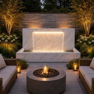 Fuente de Agua Decorativa Rectangular Moderna de Mármol Blanco, Independiente, para Interiores y Exteriores, con Iluminación LED para Jardín y Hogar - Product Image 3