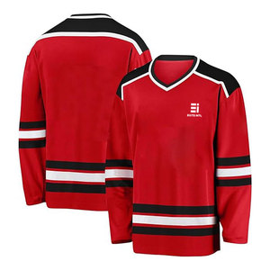 Camiseta de Hockey sobre Hielo Personalizada Roja y Negra, Nombre y Número Impresos por Transferencia Térmica, 100% Poliéster, Uniforme de Equipo al por Mayor OEM, Manga Larga Juvenil - Product Image 1