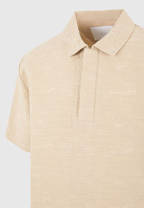 Chemise Oxford en coton beige pour homme, manches courtes, coupe classique, décontractée, avec fermeture éclair, tricotée, respirante - Product Image 5