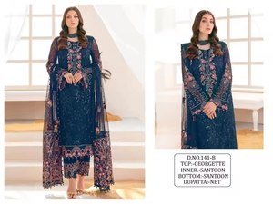 Robe spéciale et magnifique, qualité excellente, couleur étonnante, costume Salwar en Georgette Fox et Dupatta avec broderie, mode féminine - Product Image 5