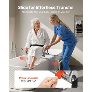 Sedia da doccia scorrevole da 400 libbre con sedile girevole, panca di trasferimento per vasca e braccioli orientabili, attrezzatura di sicurezza per il bagno - Product Image 2