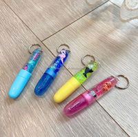 Stylo à bille porte-clés avec perles liquides scintillantes 3D flottantes, bille en plastique de 0,5 mm, encre bleue/noire de 10 cm pour filles