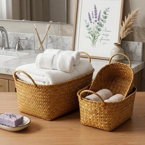 ชุดตะกร้าหวายรูปวงรี 3 ใบ ตะกร้าเก็บของทำมือ ขายส่ง เป็นมิตรกับสิ่งแวดล้อม ผลิตในเวียดนาม - Product Image 1