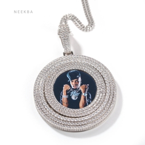 Pendentif rotatif personnalisé avec photo de 65 mm, pendentif rotatif en moissanite, pendentif rotatif glacé avec photo en argent 925 - Product Image 4