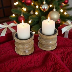 Handcrafted Wooden <b>Tea</b> <b>Light</b> Candle Holder Set Rustic Round Decorative Candle Stand Home Decor - Product Image 4