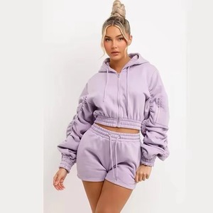 Ensemble court à capuche imprimé décontracté pour femme, hiver, OEM ODM, haute qualité, best-seller, style streetwear tendance, deux pièces, 100% coton - Product Image 3