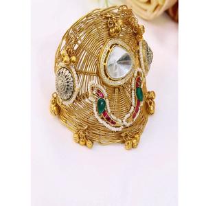 Impresionantes Pulseras Abribles de Moissanita y Kundan con Baño de Oro, Estilo Clásico y Antiguo, Elegantes y Deslumbrantes, Juego de Dos Pares para Boda - Product Image 1