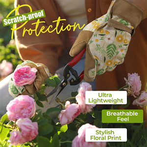 Heavy Duty Synthetic Leather Palm <b>Gardening</b> Gloves With Floral Print <b>Hook</b> And Loop ClosureThorn Proof Yard Work Safety Gloves - Product Image 2