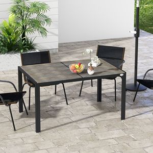 Set da Pranzo da Esterno Contemporaneo Grigio per 6 Persone, Tavolo Rettangolare Spazioso in Alluminio Effetto Legno per Riunioni in Giardino e Patio, Realizzato in PP - Product Image 2
