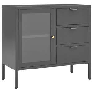 Anthracite 29.5"x13.8"x27.6" Steel and Tempered Glass Sideboard <b>Kitchen</b> <b>Storage</b> <b>Unit</b> - Product Image 2
