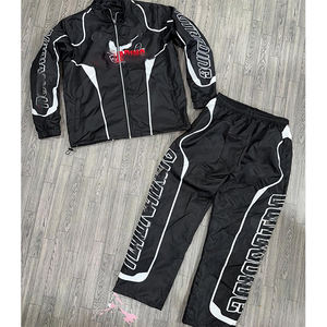 Venta al por mayor de chándales de poliéster unisex personalizados tiras reflectantes cremallera cuello sudor Jogger conjuntos 2 1 diseño transpirable - Product Image 3