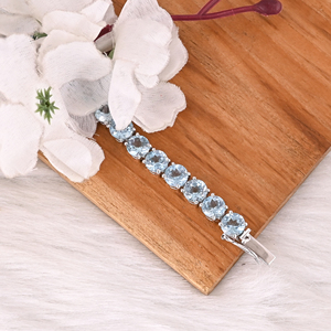 Luxury Natural Blue Topaz Gemstone 925 Sterling Silver Tennis Handmade <b>Bracelet</b> Jewelry for Unisex - Product Image 2