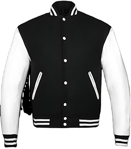 แจ็กเก็ตเบสบอลถนนสูง OEM สำหรับผู้ชายคอมโบหนัง PU ขนแกะทนทานพร้อมโลโก้ออกแบบได้ตามต้องการ - Product Image 1