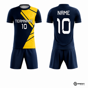 ชุดฟุตบอลสั่งทำ SINEWY SPORTS สำหรับผู้ชาย สีกรมท่า-เหลือง พิมพ์ลายแบบ Sublimation ระบายเหงื่อได้ดี แขนสั้น ชุดทีม - Product Image 1
