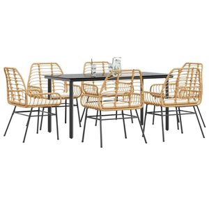 Set da Pranzo da Giardino Marrone e Crema per 6 Persone, Struttura in Rattan e Metallo, Design Contemporaneo, Resistente alle Intemperie, Non Pieghevole - Product Image 1