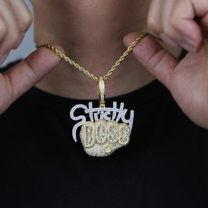 Collar con colgante de letra inicial estilo Hip Hop, chapado en oro y plata, con incrustaciones completas de moissanita micro pavé, cadena de cuerda, joyería - Product Image 1