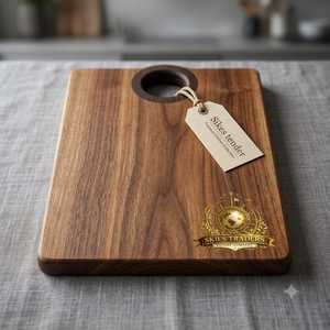 Tabla de cortar de madera de roble con logotipo grabado a láser, placa de identificación de latón personalizada, tabla de cortar cuadrada de madera gruesa, tabla de servir para cocina - Product Image 5