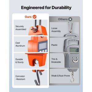 Bilancia Digitale Portatile per Gru con Capacità Massima di 300 kg (660 libbre), Cassa in Alluminio Pressofuso e Display LCD, Divisione 0,1 libbre - Product Image 3